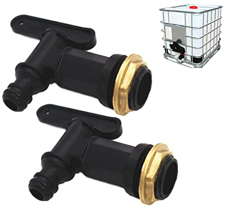 Etomvoop 2 Stück Wasserhahn für Regentonne Regenfass, 3/4 Gewinde IBC Wassertank Ventiladapter Tonfass Zubehör für Hausgarten Wasseranschlüsse (Messingdraht Knopf)