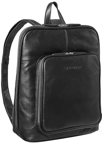 STILORD Dan Daypack Rucksack Leder Tagesrucksack Vintage Lederrucksack für DIN A4 Dokumente und für 13,3 Zoll MacBooks Echtleder Farbe:schwarz