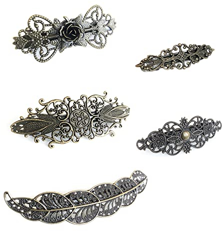 5 Pièces Françaises Barrettes à Cheveux Rétr, Vintage Barrettes Bronze, Roses, Vignes, Couronnes, Coeurs, Fleurs d'étoiles, pour Femmes ou les Filles Cadeau de Saint Valentin