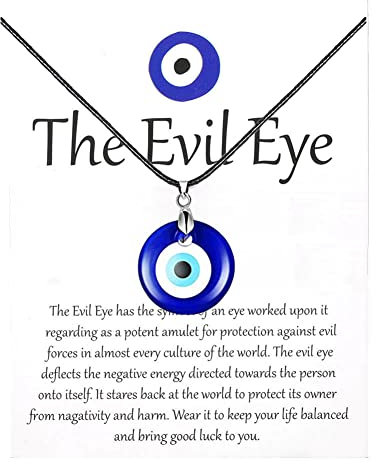Evil Eye Necklace,Blue Turkish Glass Leather Rope Evil Eye Pendant Necklace for Women Men Lucky Protection Jewelry (A:Evil Eye Necklace), Leather