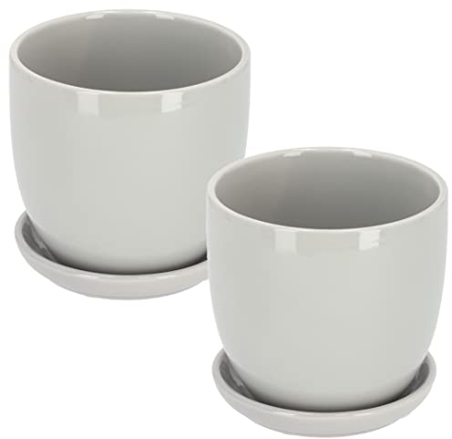 KOTARBAU® 2er Set Keramik Blumentopf Übertopf für Blumen Pflanzen ⌀ 20 cm mit Tropfschale Grau