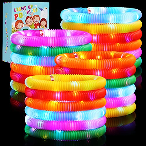 SCIONE 24 Pack Tubos Luminosos Pop Juguetes Sensoriales para Niños Habilidades Motrices Tubo Pop Luminoso LED Brillar en Oscuridad Artículos de Fiesta Juguetes Rellenos de Medias para Regalos