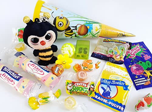 101634 gefüllte Schultüte Biene klein 22cm Zuckertüte als Geschenk mit Bienchen