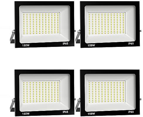 Royana 4x 150W LED Strahler außen, Superhell Aussenstrahler 15000LM Baustrahler, IP65 Wasserdich Flutlicht Außenleuchte 6000K Kaltes Weiß Scheinwerfer für Garage, Garten, Sportplatz