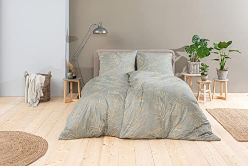 Estella Mako Jersey Bettwäsche 135x200 Keno Khaki Farn Blätter 6941-16