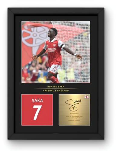 Bukayo Saka Signed A4 Framed Photo Display - Reproduced Digital Signature - Gift For Arsenal FC Fans