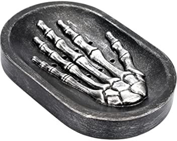 Porte-savon en résine squelette en forme de squelette pour salle de bain, douche de comptoir, organisateur de savon pour les mains, tête de mort fantôme d'Halloween (noir)
