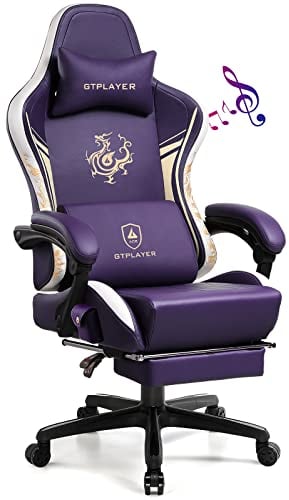 GTPLAYER Gaming Stuhl Gamer Stuhl mit Bluetooth-Lautsprechern und Fußstütze, Dragon Series Bürostuhl, Ergonomischer Gaming-Stuhl, Drehsessel, Computerstuhl Lila