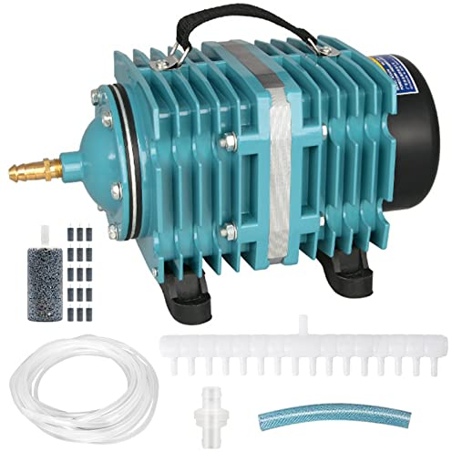 Commercial Air Pump, Pond Aeration Kit Includes 16 Valve Manifold,105Ft Suction Hose,16 Air Stones for Aquarium,Fish Tank,Fountain,Pond Hydroponics,Fish Farm,Bubbler Pond Aerator 2140 GPH,Blue