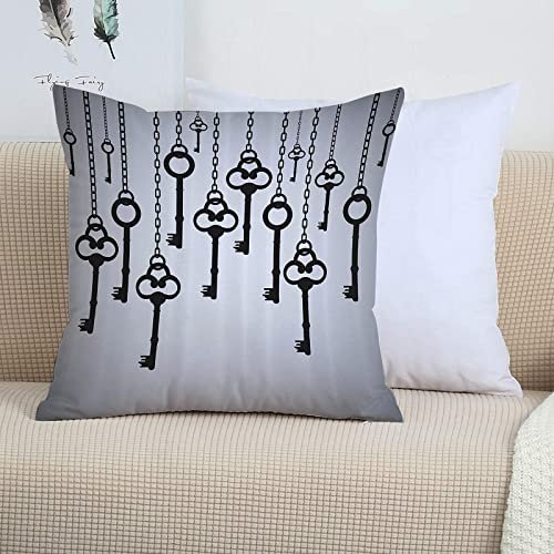2 Pack Polyester Pillowcases,Antique Set,Silhouettes of Old Keys Hanging Chain Links Unlocking Secure Home Opener,Super Soft and Cozy, Wrinkle, Fade, Envelope Closure Bed Pillow Cases, 45x45 cm