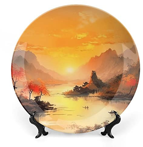Gokays Antica pittura cinese di montagne e navi piatti decorativi per la casa piatti decorativi piatti in ceramica regali di nozze piatti da pranzo display per soggiorno, cucina, consolle corridoio