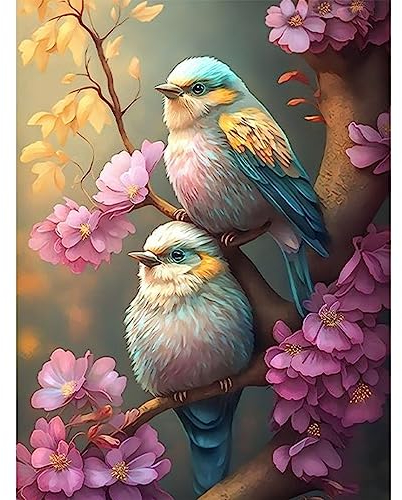 DAERLE DIY Spatz Diamant Painting Bilder für Erwachsene Kinder, 5D Vogel und Bunte Blumen Diamond Painting Set, DIY Strass Bilder Diamant Kunst Kits, Diamant Painting für Zuhause Dekor 30x40cm