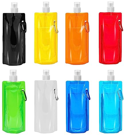 KHDULQ 8 Pièces Bouteilles D'Eau Pliable,Bouteille D'Eau De Sport Pliable,Pochette Gourde D'Eau Réutilisable Pour Le Vélo De Sports De Plein Air La Randonnée Les Aventures Les Voyages