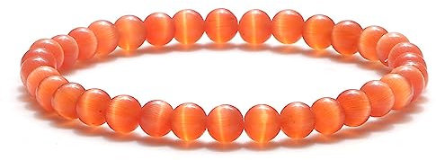 YONGHONGKEJI Edelstein Armband 6Mm Orange Schwarzes Katzenauge Stein Armband Charm Edelstein Yoga Chakra Perlen Stretch Stein Perlen Glücksschmuck Für Frauen Männer