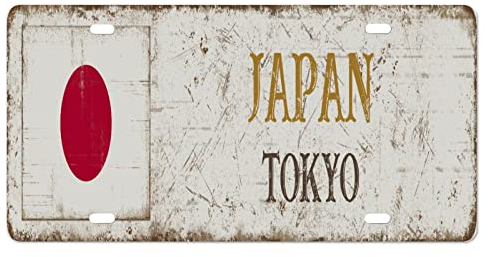 Yelolyio Japan-Kennzeichen für die Vorderseite des Autos, Größe 15,2 x 30,5 cm, rostfrei, Japan, Tokio, Metall-Kennzeichen, japanische Nationalflagge, Aluminium, Neuheit, Nummernschild, Autoanhänger,