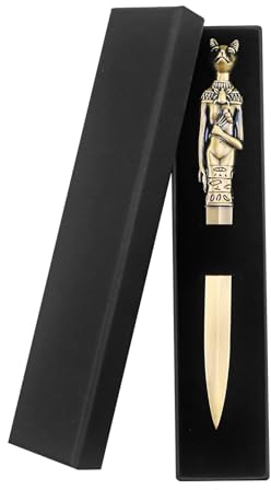 Ruksifg Vintage-Brieföffner aus Metall, Umschlagschlitz, Bronze, dekorativer Brieföffner, Messer, Brieföffner mit Geschenkbox (Katze, 1 Stück)