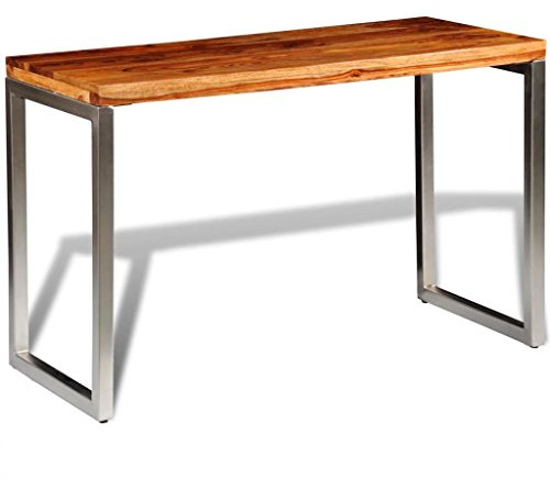 Homgoday Table à manger, bureau en bois massif avec pieds en acier, table de salle à manger, table de cuisine, table repas avec plateau de table stable pour salle à manger, salon, cuisine, meuble de