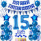 Luftballons 15. Geburtstag Dekoration Junge - Ballon Deko Blau, Tortendeko, Birthday Banner, Party Deko