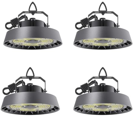 4er LED Hallenstrahler 150W Kaltweiß 5000K | 25500lm 90°Abstrahlwinkel UFO Highbay Industrielampe IP65 Hallenbeleuchtung für Gewerbliche Lager/Werkstatt/Garage leuchte