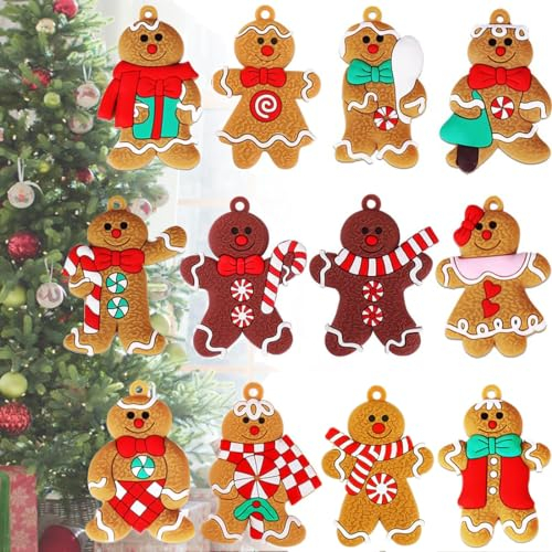 12 Stück Ornament für Weihnachtsbaum, Lebkuchenmann, Bezaubernde Weihnachtsdekoration (Lebkuchenmann)