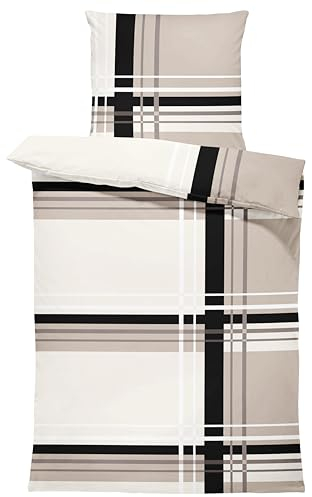 one-home Bettwäsche Microfaser Modern Bettbezüge B-Ware mit Reißverschluss, Größe:135x200 cm, Farbe:Grafisch gestreift beige/Natur