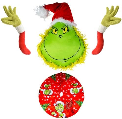 COSE DA CASA Set Decorazioni per Albero di Natale Tappeto Mani e Viso Grin-CH addobbi New Copri Base Puntale e Peluche Natalizi