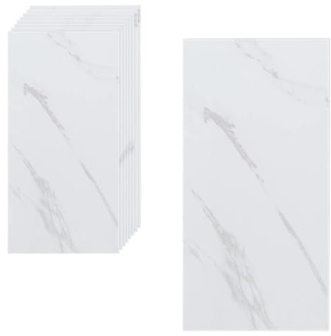 OCEANO 8 Piastrelle Pavimento PVC Adesive Effetto Legno Parquet Marmo Listone Piastrelle Impermeabile Autoadesivo carta da parati soggiorno bagno cucina decorazione casa 30x15 cm (Marmo Bianco)