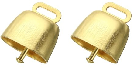 PATIKIL 2 Stück 1,4 x 2,4 x 1,4 Zoll Mini Kuhglocken Eisen Goldener Klang | Metall Festliche Glocke, Kuhglocken Großhandel, Vintage, Für Tier-Anti-Verlust