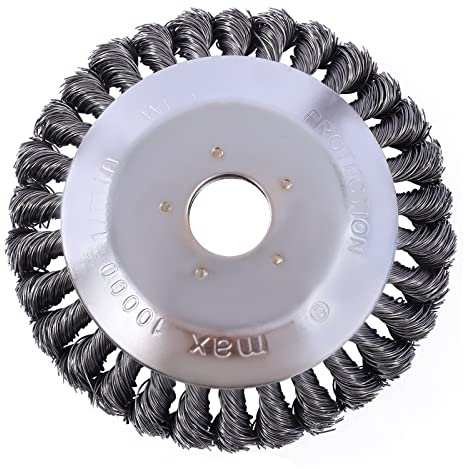Knotted Wire Grass Trimmer Cutter Head, Cone Steel Wire Wheel Garden Weed Brush for Lawn Mower Strimmer Head Weeding Tray for Angle Grinder Grass Trimmer Brushcutter Attachment Rotating (6)