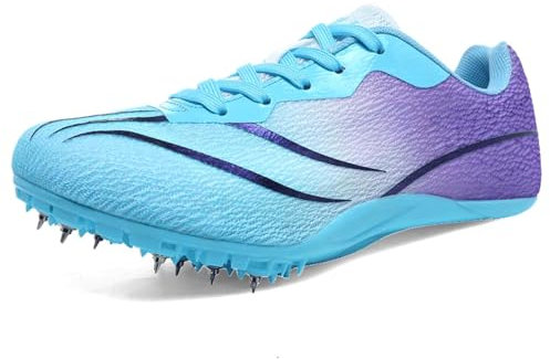 PENXZT Zapatillas de Clavos Atletismo Hombres Mujeres, Zapatillas de Correr Unisex con 8 Clavos, Zapatillas Cómodas para Sprint, Running,Purple Moon,44 EU