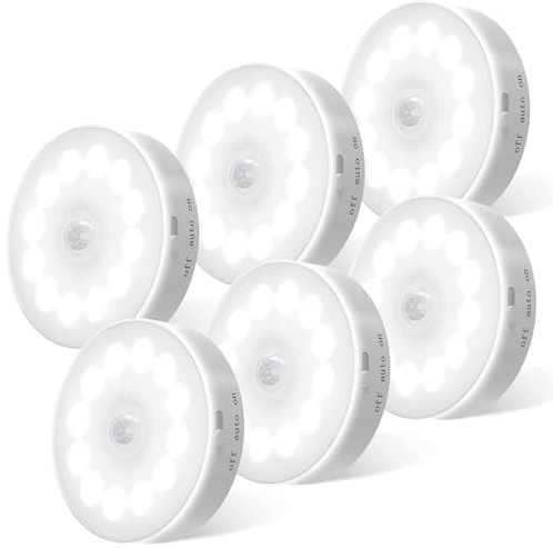2025 Newest 12 LEDs Motion Sensor Lights Indoor, KALAHOL 6 Pack Sensor Cupboard Lights with 3 Modes, Rechargeable LED Stair Lights, Step Night Light for Under Cupboards Wardrobe Closet Cabinet Kitchen