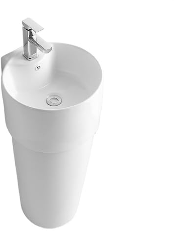 Fregadero de pedestal Fregadero de pedestal for espacios pequeños, lavabo de columna de cerámica tipo dividido, lavabo de baño de pie con desbordamiento y escurridor, grifo opcional Tocador de lavabo