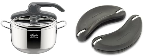 Lagostina Irradial Control Lagoeasy'UP Pentola a Pressione 5 L in Acciaio & Ricambi Clip Coppia di Maniglie Estraibili, Plastica, Nero