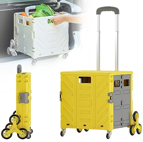 ABBNIA Folding Shopping Trolley 75L - Lightweight 50KG Cart Box with Secure Lid, 360° Wheels, Stair Climber & Telescopic Handle - Ideal for Travel,