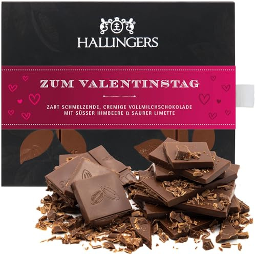 Hallingers Genuss Manufaktur Schokolade Valentinstagsgeschenk - Tafel handgeschöpften Edelkakaos ohne Alkohol edler Karton Zum Valentinsta... Himbeer-Limette, Valentintstag für Frauen Freundin