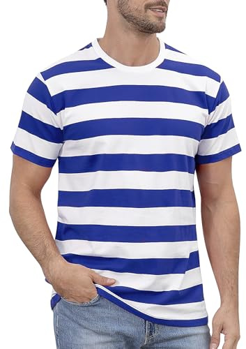COSAVOROCK Men's Striped Cotton Short Sleeve T-Shirts Crew Neck Basic Casual Top