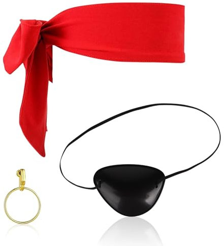 GEBETTER 3 Stück Piratenkostüm Zubehör Set Vintage Piraten Kostüm Accessoires Augenklappe Pirat Kopftuch Piraten Dress Up Set für Karneval Halloween Deko Cosplay Piratenparty (Stil 1)