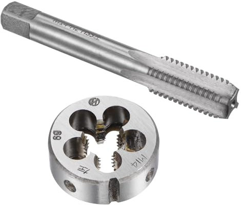 TOP-VIGOR Set di maschi e matrici, M14 x 2, filettatura metrica sinistra, filettatura dritta con filiera rotonda, kit di maschi e matrici per fai da te, riparazione, taglio filettatura esterna e