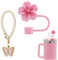 Straw Cover for Stanley Cup, 10mm Silicone Flower Straw Topper Protector Lid, 2pcs Chain Charm for Stanley Tumblers with Handle for Stanley Cup Accessories, Straw Cap Tips Cover (Pink)