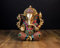 UGRA Ganesha-Statue aus Messing, 21 cm, mit Mosaiksteinwerk, Ganpati Idol für Glück