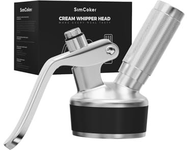 SimCoker Edelstahl Ersatzteil Kopf für Sahnezubereiter, Sahnesäulenaufsatz mit Dekoriereinsatz, Deckel und Ladegeräthalter, Ersatzteile passend für die meisten Sahnespender