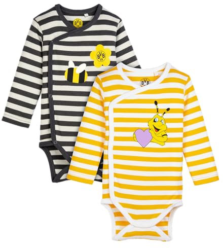 Borussia Dortmund Unisex – Babys BVB Body Baby, 2er Set, Emma, schwarz beige, gelb Weiss, nachhaltig, Mehrfabrig, 50/56