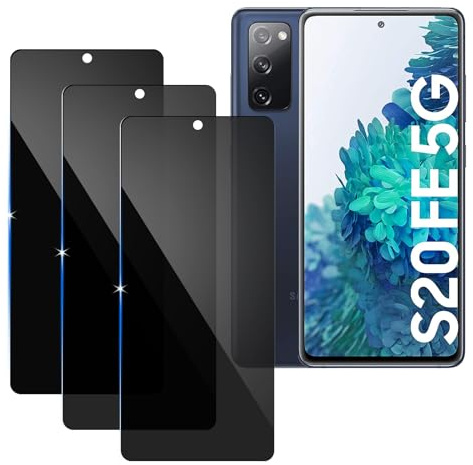 【3 Piezas】 Protector Pantalla Privacidad para Samsung Galaxy S20 FE,Cristal Templado Anti Espía,Anti-Espía Vidrio Película,9H Dureza,Anti-Arañazo,Sin Burbujas,Privacy Screen Protector