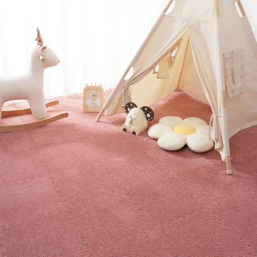 Gsogcax 10PCS Foam Play Mats for Floor 30x30cm Rugs for Living Room Soft Shaggy Rug Baby Large Interlocking Foam Play Mat Carpet Squares Anti-Skid Floor Carpet - Pink