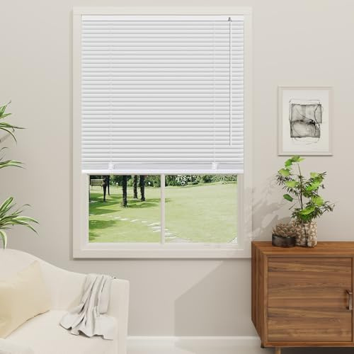 OptiBlinds Cordless 1 Mini Blinds Suitable for 27 W x 64 H Windows Darkening Waterproof Aluminum Heat Resistant Horizontal Window Blinds & Shades Hidden Install for Bedroom,Kitchen,Bathroom