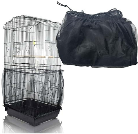 Allazone Einstellbare Vogelkäfig Abdeckung, Universal Vogelkäfig Samenfänger, Schutznetz für Vogelkäfig, Papageien Nylon Mesh Geeignet für Käfige mit Einem Umfang von 190 -300cm, Schwarz