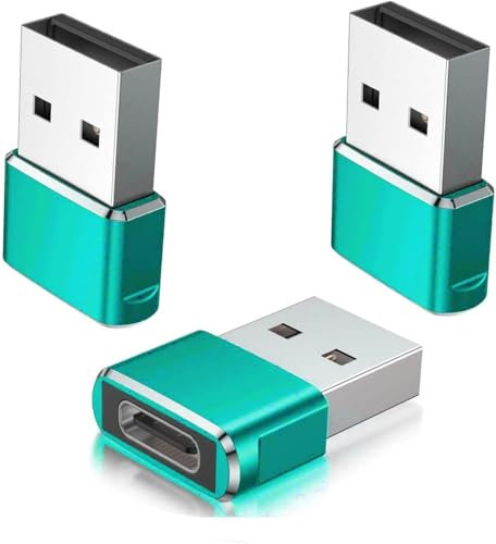 3-Pack USB-C Female to USB-A Male Adapter – Type C to USB Converter for Apple Watch, iPhone, AirPods, Samsung Galaxy, iPad Air & Mini – Green