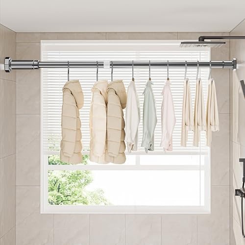 Hochbelastbare Teleskopstange Für Badezimmer Und Dusche, Ausziehbare Kleiderstangen Zum Aufhängen Von Kleidung, Querstange Zum Trocknen Von Kleidung Für Fenster, (0,7–1,2 M (2,3–3,9 Fuß))/ Color/0.9-1