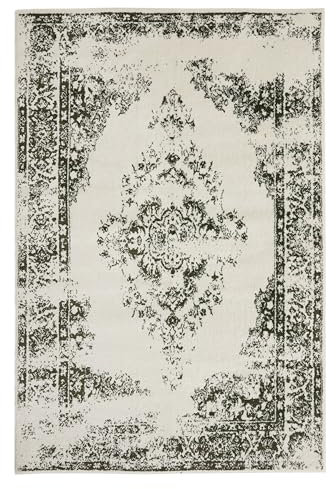 benuta Basic Teppich Sia - Kunstfaser - Rechteckig & im Style: Vintage, Boho-Style, Retro - Pflegeleicht für Wohnzimmer Schlafzimmer, Cream/Grün, 140x200 cm