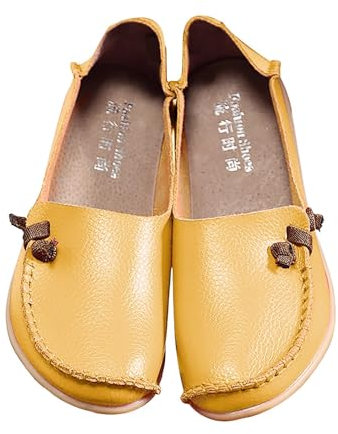 Damen-Schuhe aus echtem Rindsleder, Mutterschuhe, Damenschuhe, elastische Mädchen-Low-Top-Freizeitschuhe Damen Plateau Schuhe Rot (Yellow, 41)